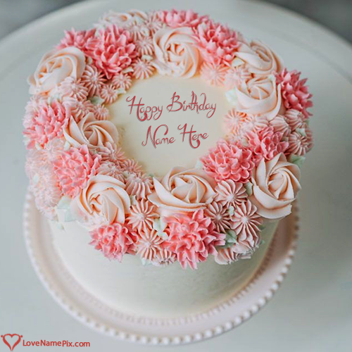 White Pink Roses Birthday Cake